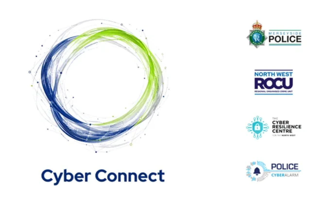 Cyber Connect logo with circular blue-green swirl and partner organisation logos on right