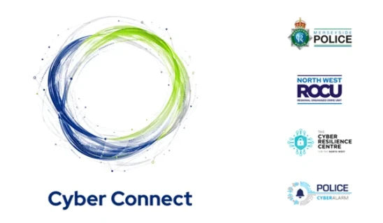 Cyber Connect logo with circular blue-green swirl and partner organisation logos on right