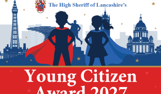 Young Citizens Award 2027 poster with silhouettes of two youths and a cityscape including landmarks.