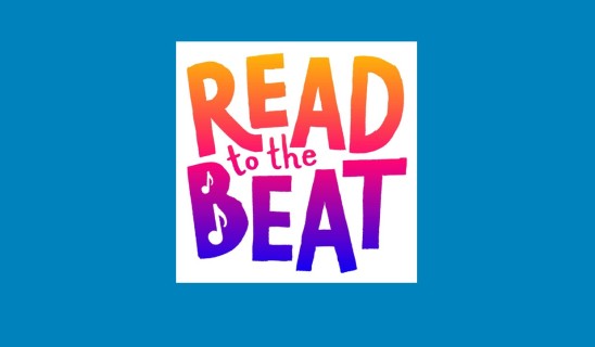 Bright blue background with a white square featuring multicoloured “READ to the BEAT” graphic.