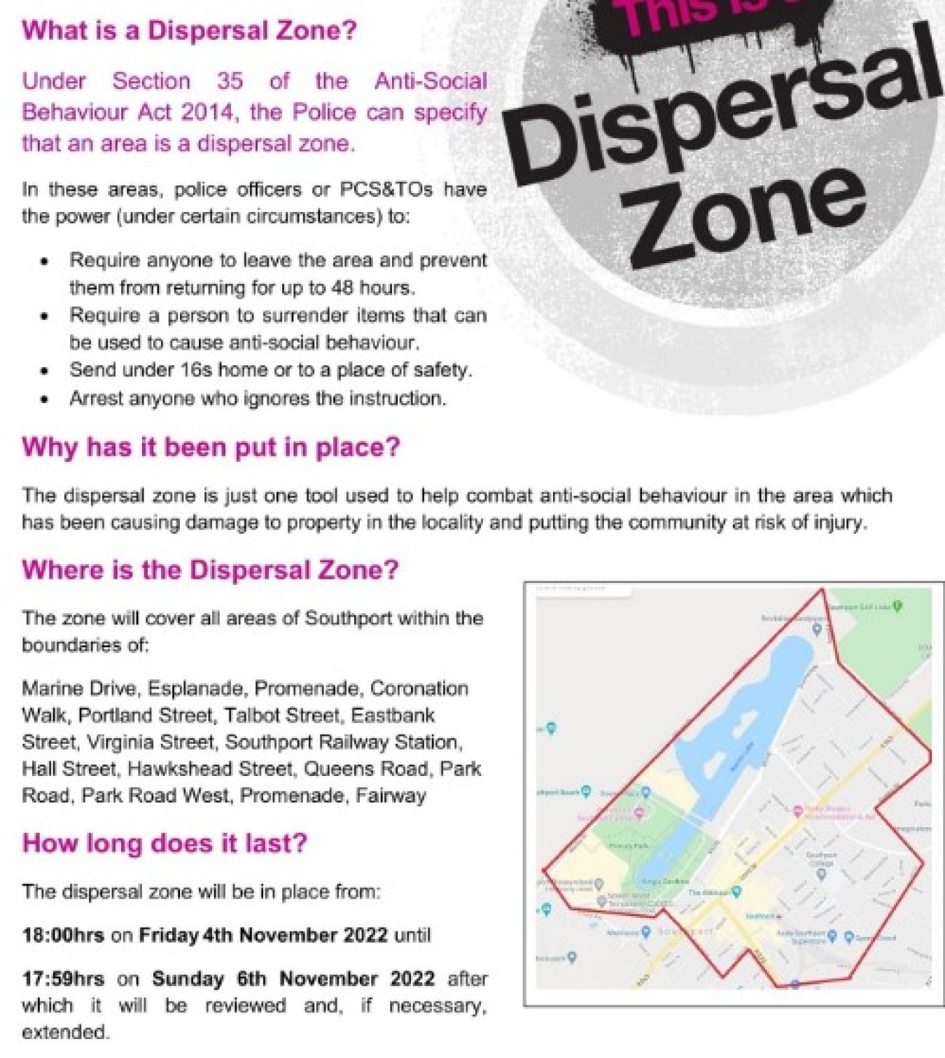 dispersal zone