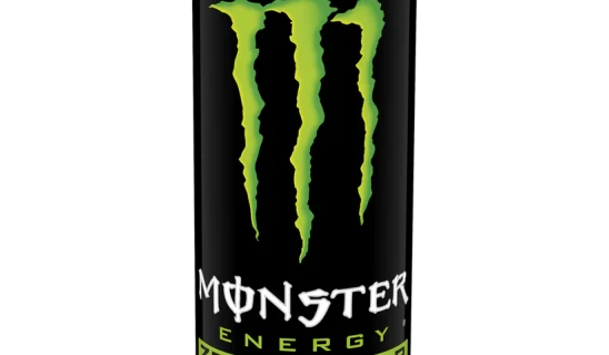Can-sized energy drink with black can and green Monster logo, 500ml label.