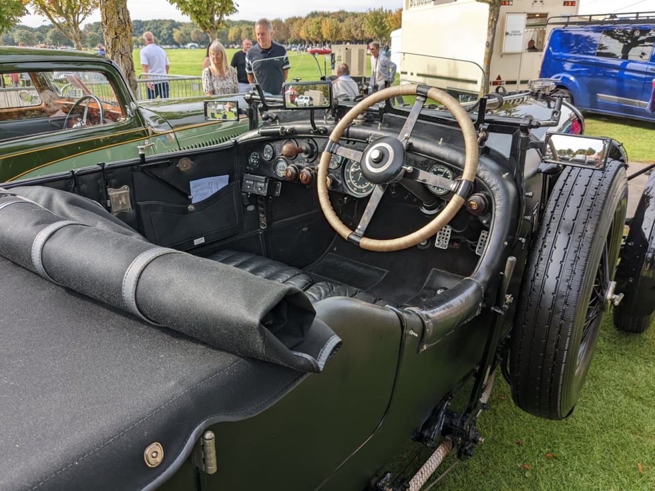 a black car with a large engine